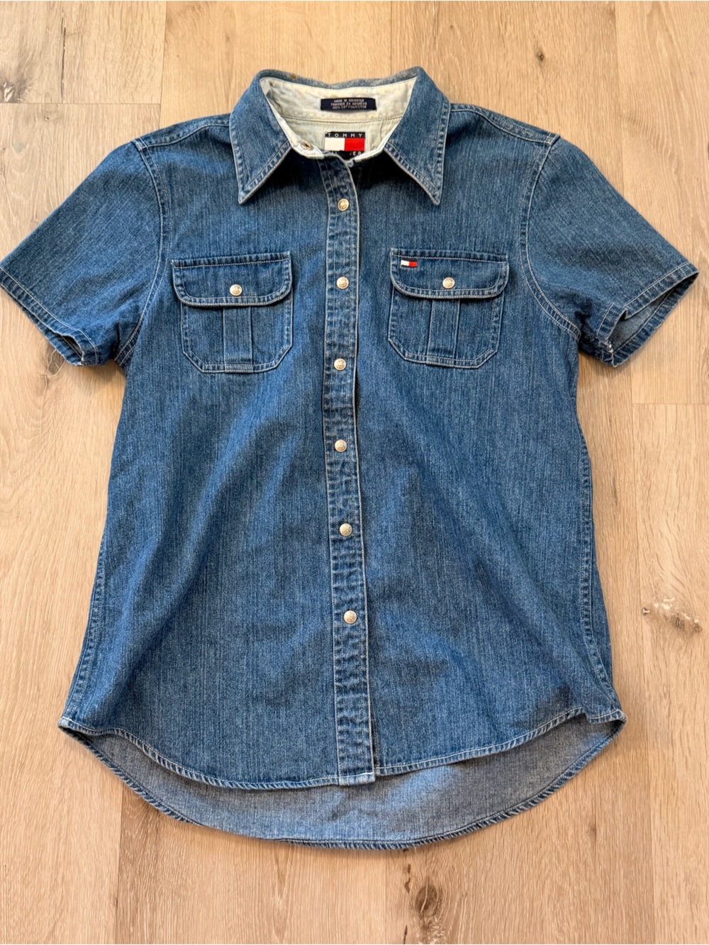 Rare Y2K Tommy Hilfiger Short Sleeve Denim Button-Up Shirt   Corset Top